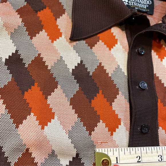 Leonardo Strassi Vintage 70s Mod Geometric Italian Knit Shirt Pullover Retro - Picture 7 of 11